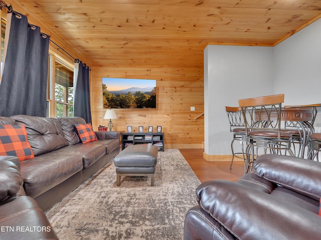 1027 Leslie Way, Sevierville, TN 37876 - living room featuring wood ceiling, wood finished floors, wood walls, and baseboards