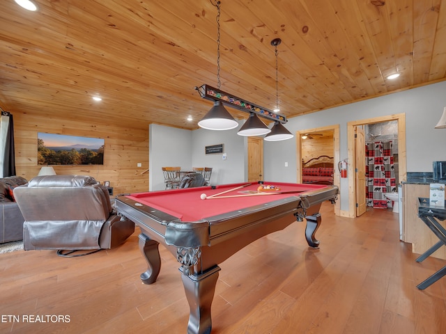 1027 Leslie Way, Sevierville, TN 37876 - playroom featuring wooden ceiling, wood-type flooring, billiards table, recessed lighting, and wood walls