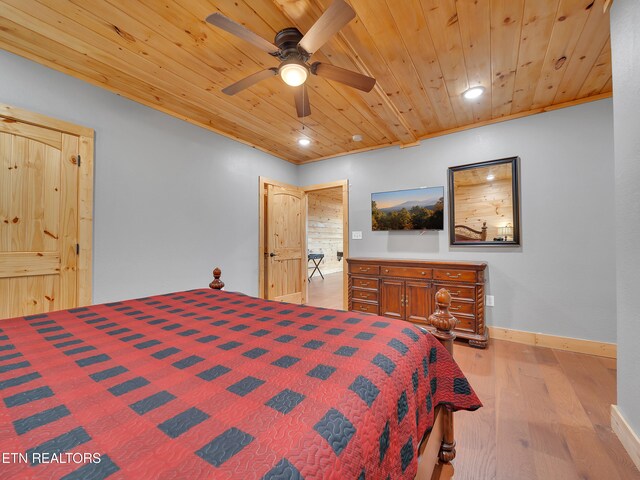 1027 Leslie Way, Sevierville, TN 37876 - bedroom featuring wooden ceiling, wood finished floors, baseboards, recessed lighting, and ceiling fan