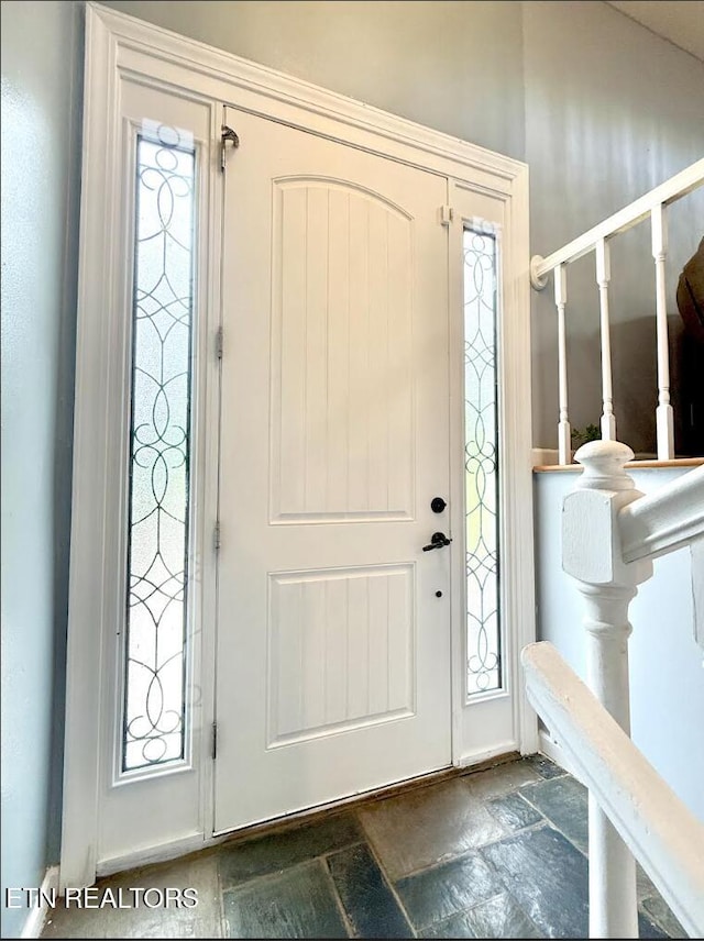 4721 Springcrest Dr, Knoxville, TN 37914 - entryway with stone tile floors and stairway