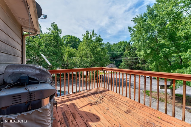 692 Shadywood Ln, Knoxville, TN 37923 - wooden terrace featuring grilling area and view of scattered trees
