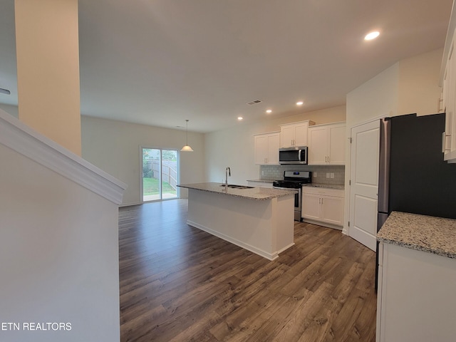12043 Lillibridge Crossing Ln, Knoxville, TN 37932 - kitchen featuring appliances with stainless steel finishes, a sink, dark wood-type flooring, recessed lighting, and tasteful backsplash