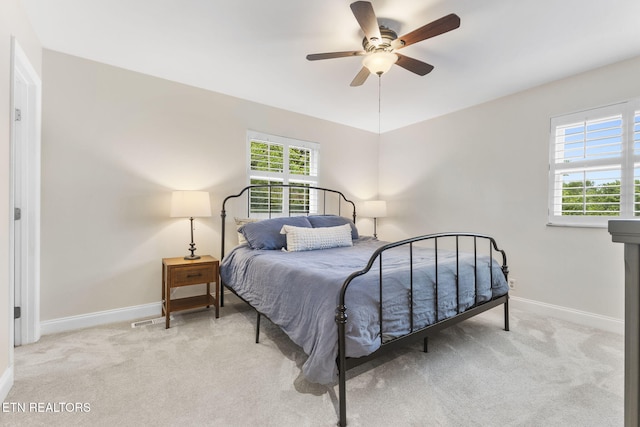 120 Cooper Cir, Oak Ridge, TN 37830 - bedroom featuring baseboards, light carpet, and ceiling fan