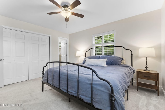 120 Cooper Cir, Oak Ridge, TN 37830 - bedroom featuring light carpet, a closet, baseboards, and ceiling fan