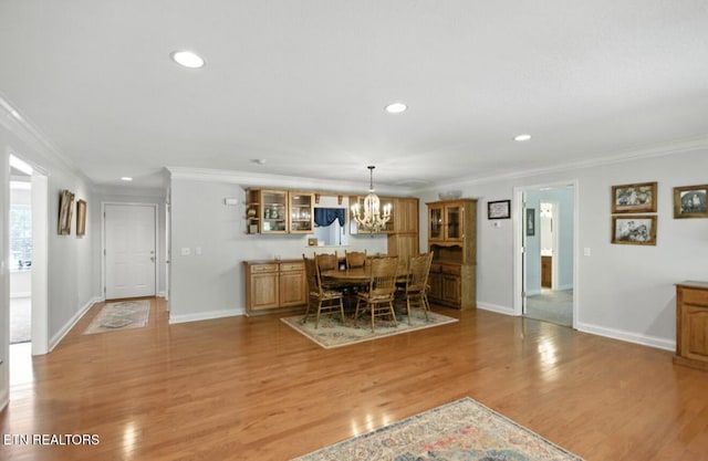 153 Creed Way, New Tazewell, TN 37825 - dining room featuring crown molding, a chandelier, recessed lighting, and light wood finished floors
