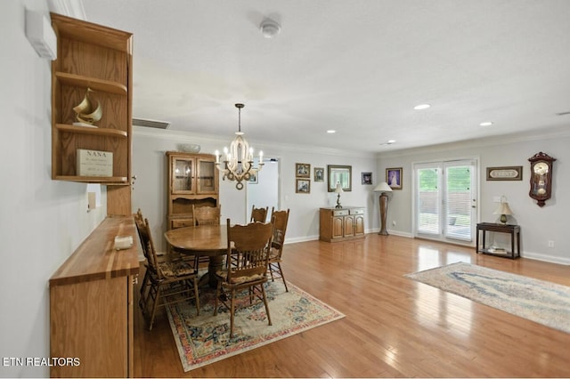 153 Creed Way, New Tazewell, TN 37825 - dining room featuring a chandelier, light wood-type flooring, ornamental molding, and recessed lighting