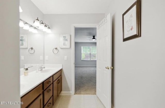 153 Creed Way, New Tazewell, TN 37825 - full bathroom with double vanity, tile patterned floors, and a ceiling fan