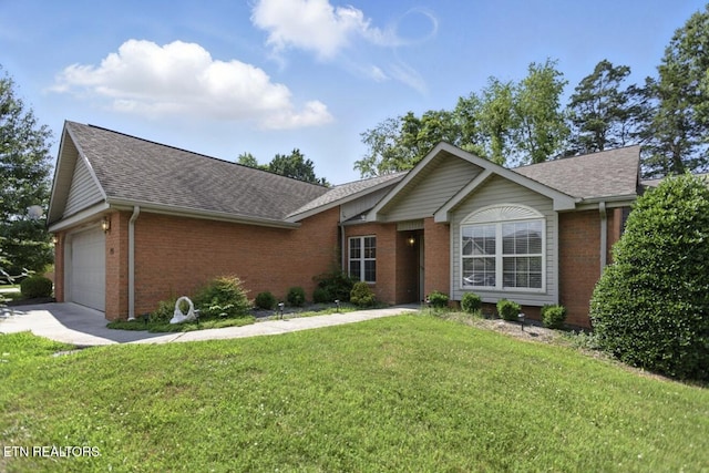 153 Creed Way, New Tazewell, TN 37825 - ranch-style home featuring brick siding, a shingled roof, a front lawn, a garage, and driveway