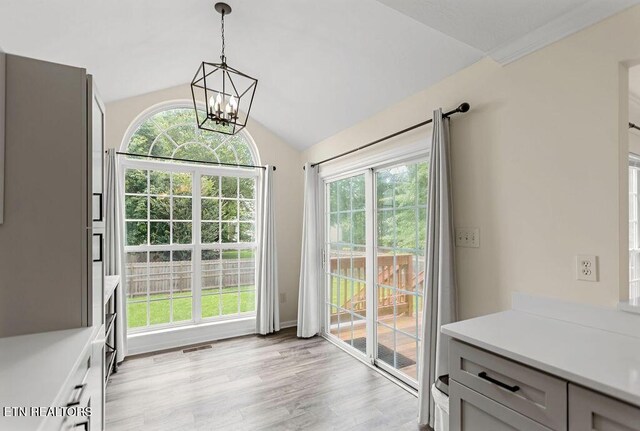 1213 Vale View Rd, Knoxville, TN 37922 - entryway with a chandelier, lofted ceiling, and light wood-type flooring