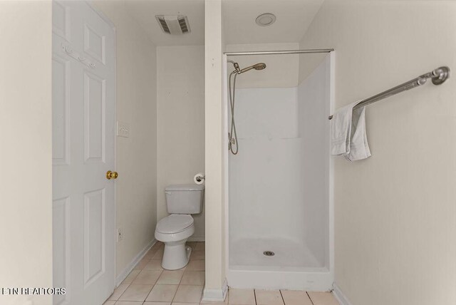 1213 Vale View Rd, Knoxville, TN 37922 - full bathroom featuring a stall shower, toilet, tile patterned floors, and baseboards