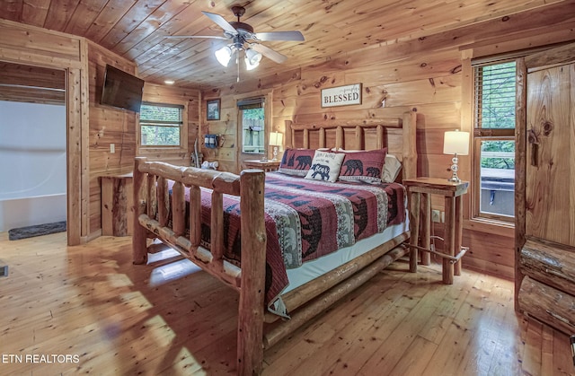 2261 Beach Front Dr, Sevierville, TN 37876 - bedroom featuring wooden walls, hardwood / wood-style flooring, and wood ceiling