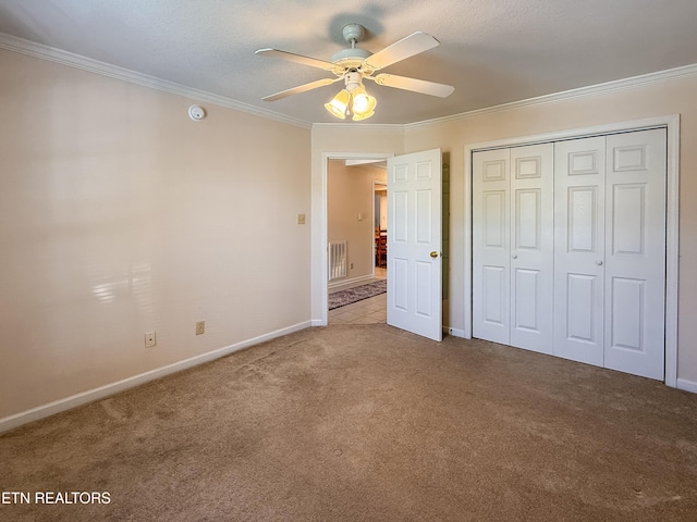 11104 Joiner Way, Knoxville, TN 37934 - unfurnished bedroom with carpet floors, ornamental molding, baseboards, a closet, and ceiling fan