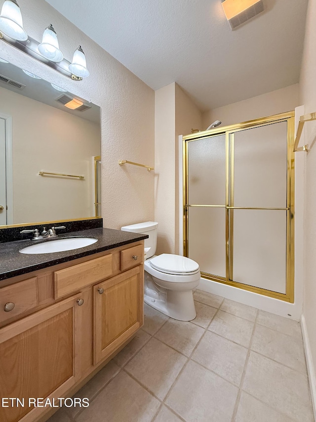 11104 Joiner Way, Knoxville, TN 37934 - full bathroom with toilet, a shower stall, vanity, tile patterned flooring, and a textured wall