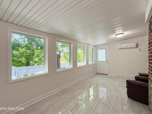 11104 Joiner Way, Knoxville, TN 37934 - unfurnished sunroom featuring plenty of natural light, a wall unit AC, baseboards, and marble look tiles