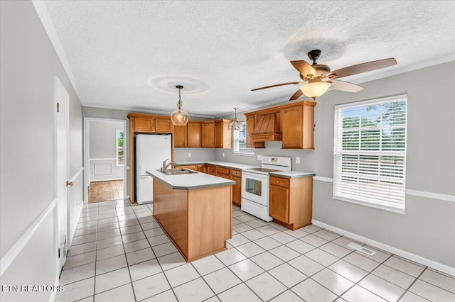 1413 Farrington Dr Unit 1, Knoxville, TN 37923 - kitchen featuring white appliances, healthy amount of natural light, a kitchen island with sink, a textured ceiling, and a sink