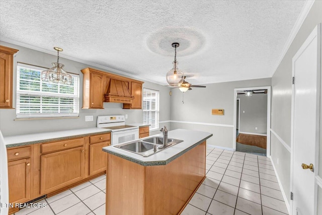 1413 Farrington Dr Unit 1, Knoxville, TN 37923 - kitchen featuring white range with electric cooktop, a sink, ceiling fan, healthy amount of natural light, and a textured ceiling
