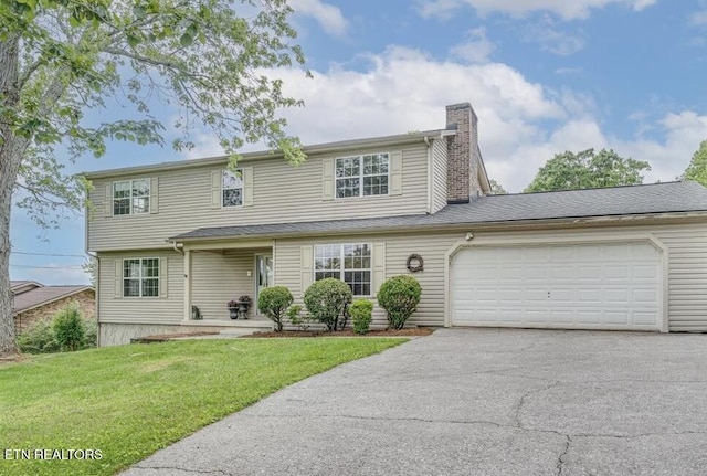 1413 Farrington Dr Unit 1, Knoxville, TN 37923 - traditional home with asphalt driveway, a chimney, a front lawn, and an attached garage
