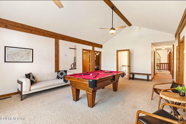 1293 Laurel Lick Rd, Sevierville, TN 37862 - game room featuring a ceiling fan, light colored carpet, billiards table, and baseboards
