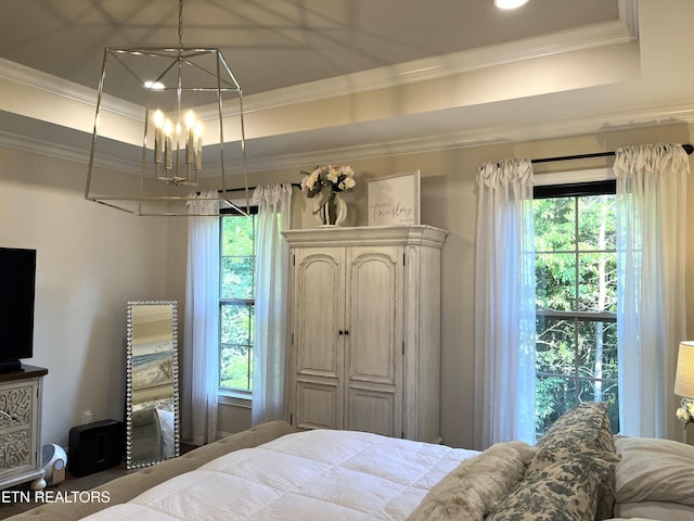 101 Dudala Way, Loudon, TN 37774 - bedroom featuring a raised ceiling, a chandelier, and ornamental molding