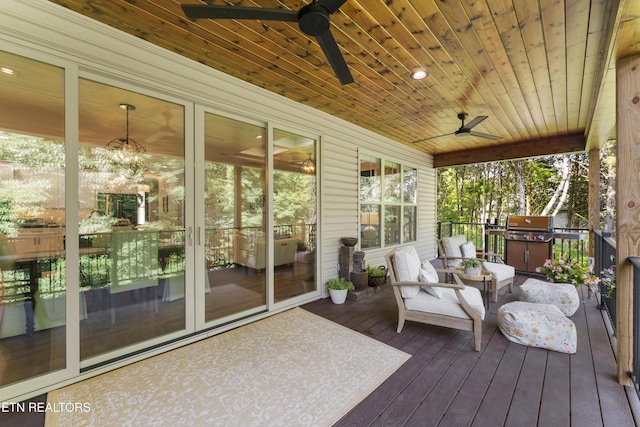 101 Dudala Way, Loudon, TN 37774 - wooden terrace featuring ceiling fan and grilling area