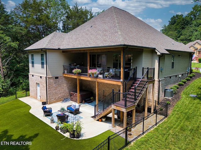 101 Dudala Way, Loudon, TN 37774 - back of house featuring a hot tub, a patio, stairs, a fenced backyard, and roof with shingles