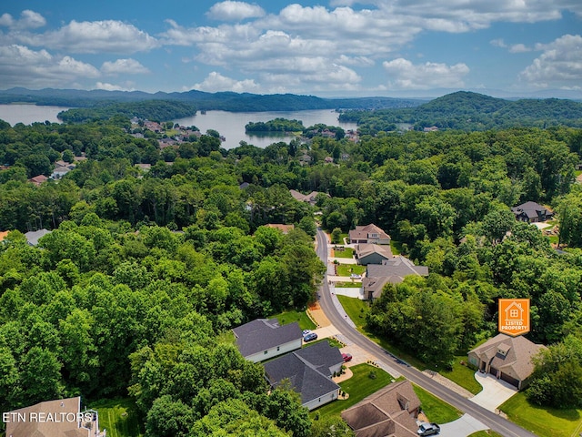 101 Dudala Way, Loudon, TN 37774 - aerial perspective of suburban area featuring a water and mountain view and a heavily wooded area