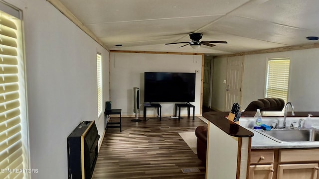 489 Trimmer Ln, Jamestown, TN 38556 - living room with a ceiling fan, dark wood-style flooring, and healthy amount of natural light