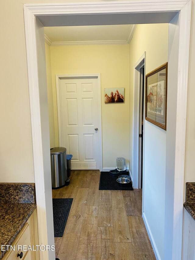 318 Deer Trail Dr, Dandridge, TN 37725 - corridor featuring wood finished floors, ornamental molding, and baseboards