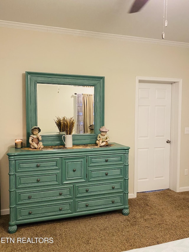 318 Deer Trail Dr, Dandridge, TN 37725 - detailed view of carpet flooring, ornamental molding, baseboards, and a ceiling fan