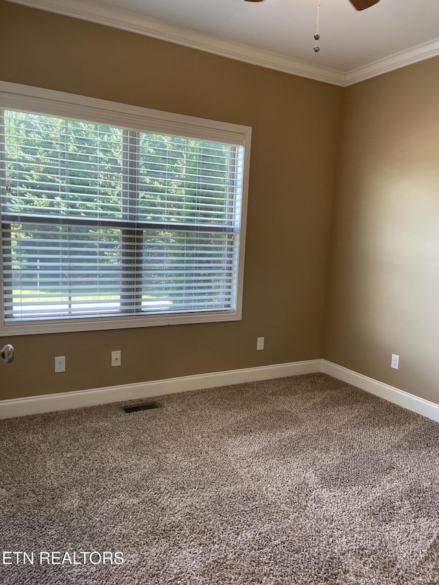 103 Crossroads Blvd, Oak Ridge, TN 37830 - empty room with carpet, baseboards, crown molding, and ceiling fan