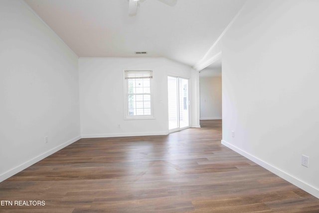 1713 Sails Way, Knoxville, TN 37932 - unfurnished room with baseboards, lofted ceiling, wood finished floors, and ceiling fan