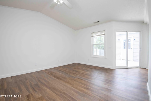 1713 Sails Way, Knoxville, TN 37932 - spare room with wood finished floors, ceiling fan, baseboards, and vaulted ceiling