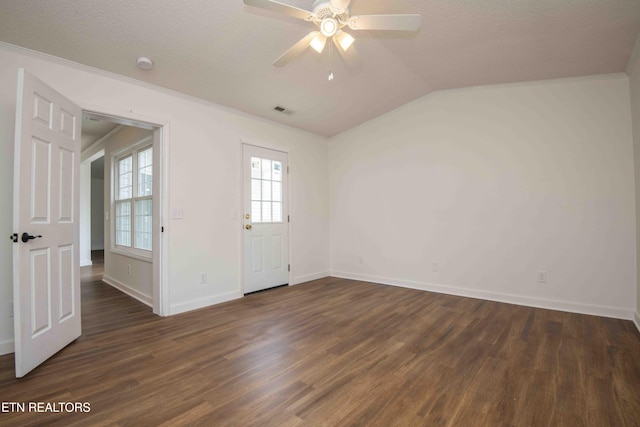 1713 Sails Way, Knoxville, TN 37932 - empty room featuring dark wood finished floors, baseboards, a ceiling fan, ornamental molding, and lofted ceiling