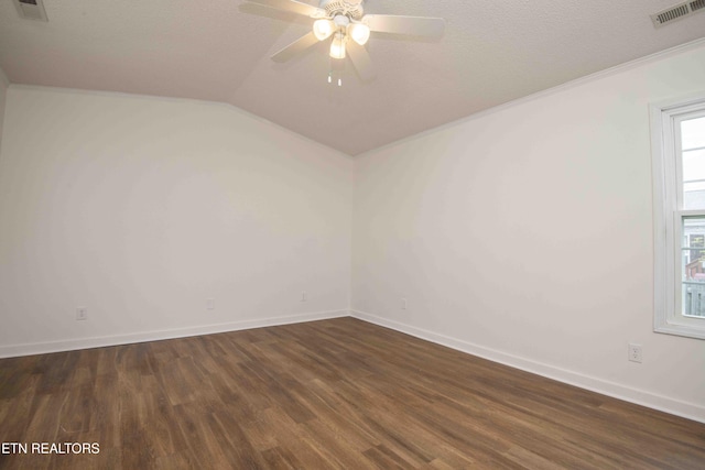 1713 Sails Way, Knoxville, TN 37932 - unfurnished room with dark wood finished floors, ceiling fan, baseboards, lofted ceiling, and ornamental molding