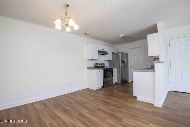 1713 Sails Way, Knoxville, TN 37932 - kitchen featuring appliances with stainless steel finishes, a chandelier, under cabinet range hood, dark wood-type flooring, and white cabinets