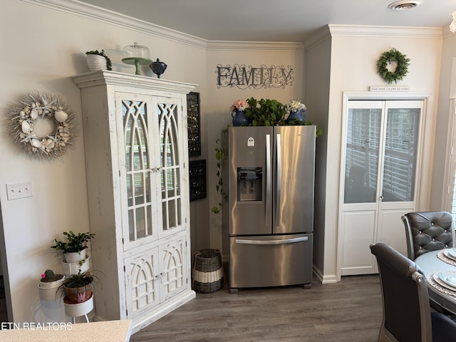 740 Sterchi Park Way Unit F7, Knoxville, TN 37912 - kitchen with stainless steel fridge, dark wood-style floors, ornamental molding, and baseboards