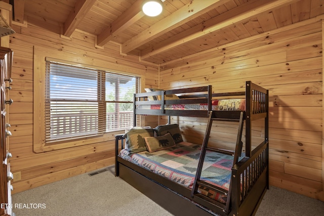 2405 Autumn Valley Way, Pigeon Forge, TN 37862 - carpeted bedroom with wood ceiling with exposed beams and wood walls