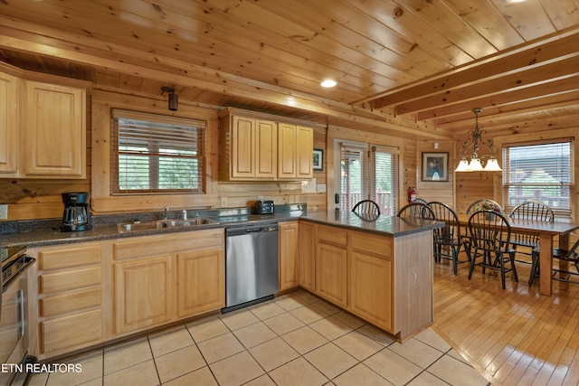 2405 Autumn Valley Way, Pigeon Forge, TN 37862 - kitchen with dishwasher, a sink, plenty of natural light, stove, and wooden ceiling
