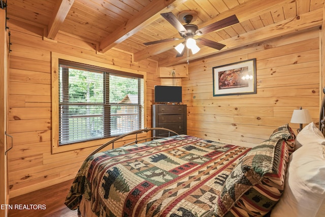 2377 Alpine Village Way, Pigeon Forge, TN 37862 - bedroom with wood ceiling with exposed beams, wooden walls, and wood finished floors