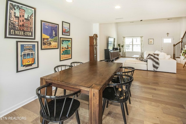3250 Truitt Path Ln, Knoxville, TN 37931 - dining room featuring light wood-style floors, stairs, recessed lighting, and baseboards
