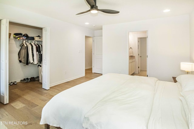 3250 Truitt Path Ln, Knoxville, TN 37931 - bedroom featuring light wood finished floors, recessed lighting, connected bathroom, a closet, and baseboards
