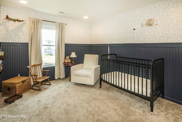 3250 Truitt Path Ln, Knoxville, TN 37931 - sitting room featuring wainscoting, wallpapered walls, carpet flooring, and recessed lighting
