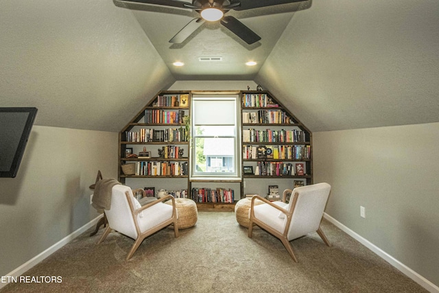 3250 Truitt Path Ln, Knoxville, TN 37931 - living area featuring lofted ceiling, baseboards, carpet, and ceiling fan