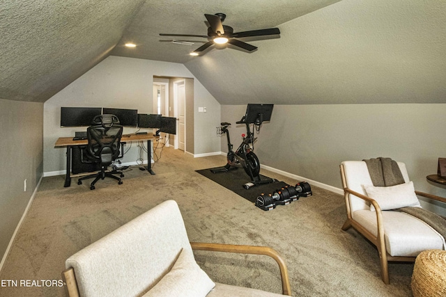 3250 Truitt Path Ln, Knoxville, TN 37931 - office space featuring vaulted ceiling, a textured ceiling, baseboards, carpet floors, and a ceiling fan