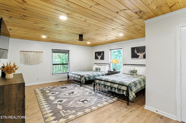 3050 Patty View Way, Sevierville, TN 37862 - bedroom with wooden ceiling, multiple windows, baseboards, wood finished floors, and recessed lighting