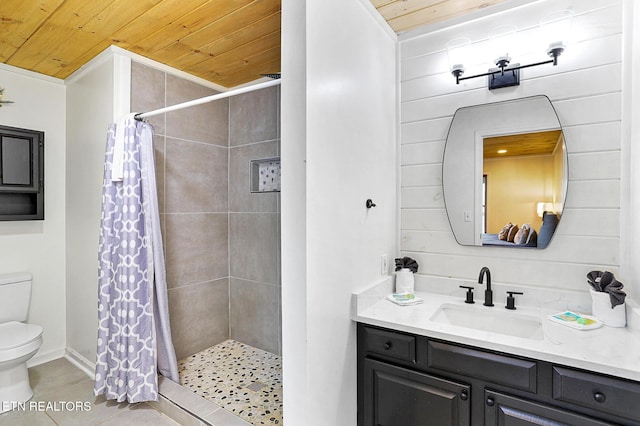 3050 Patty View Way, Sevierville, TN 37862 - full bath featuring wooden ceiling, toilet, vanity, a shower stall, and tile patterned floors