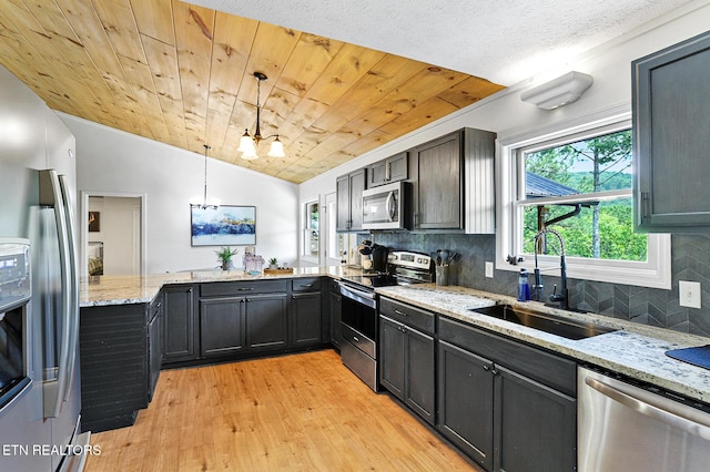 3050 Patty View Way, Sevierville, TN 37862 - kitchen featuring stainless steel appliances, a sink, light wood finished floors, decorative backsplash, and light stone counters