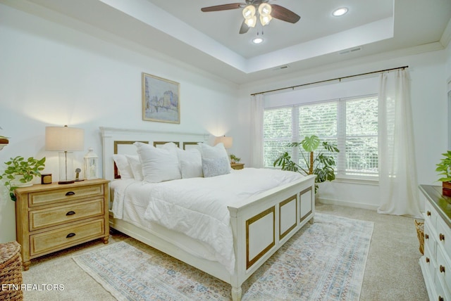 192 Saloli Way, Loudon, TN 37774 - bedroom with a raised ceiling, recessed lighting, light colored carpet, and ceiling fan
