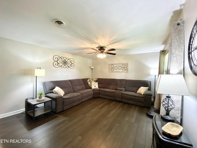 106 Apache Rd, Maryville, TN 37804 - living area with dark wood finished floors, a ceiling fan, and baseboards