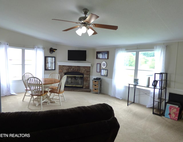 395 E Dumplin Valley Rd, Jefferson City, TN 37760 - living area with a fireplace, carpet flooring, and ceiling fan
